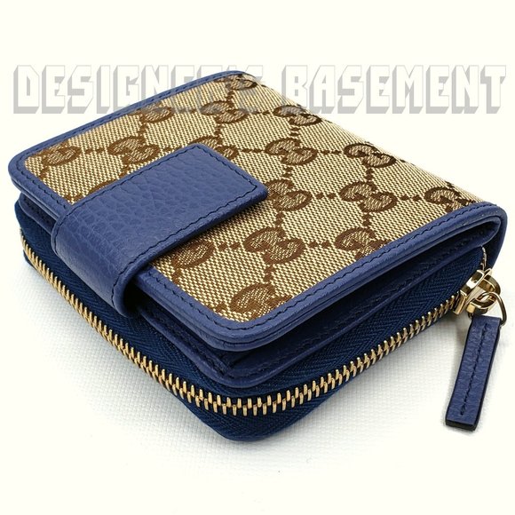 GUCCI Zip Snap Original GG blue trim French Wallet - Picture 3 of 6